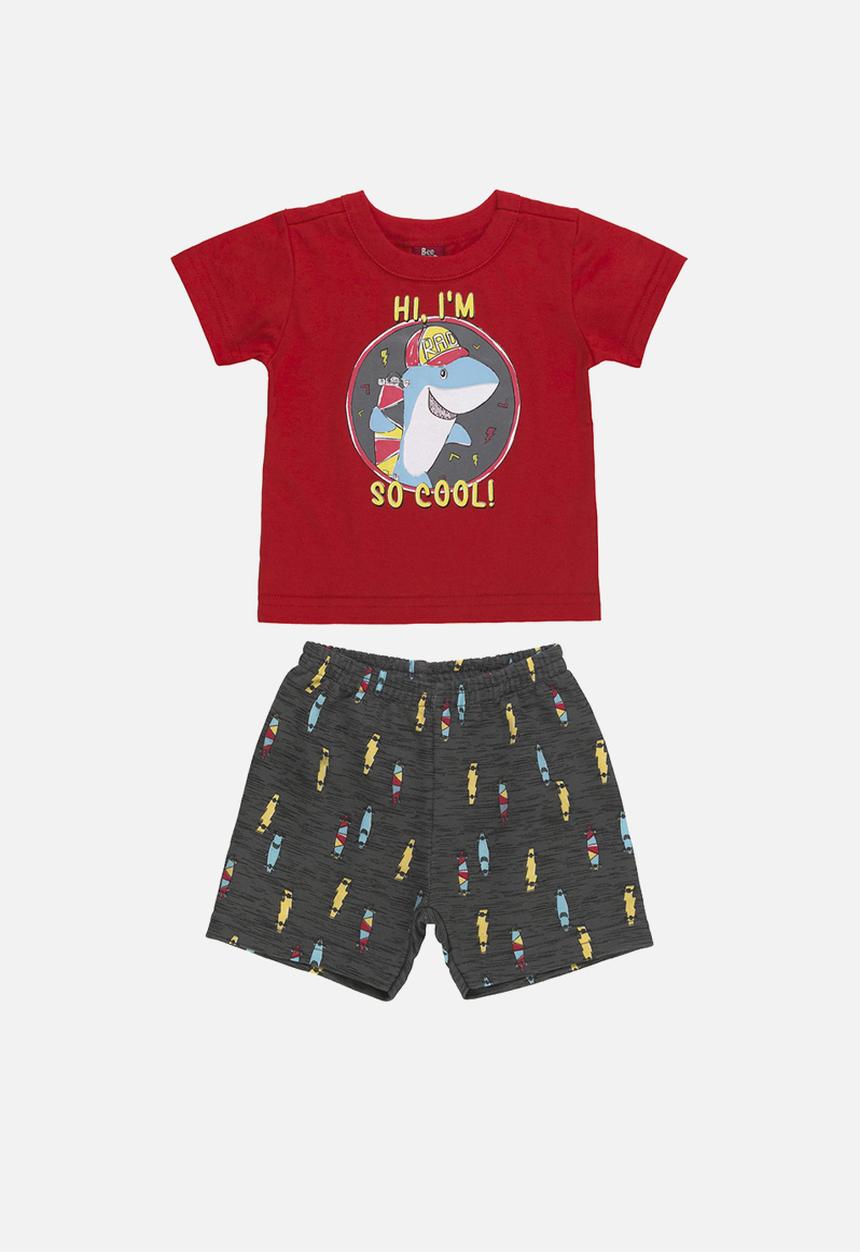 Bee Loop - Jersey tee and shorts set - red & charcoal 