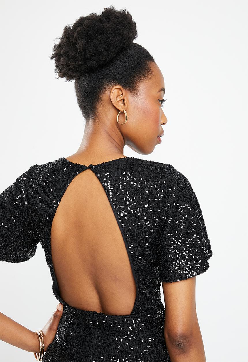 SISSY BOY - Sequin playsuit with open back - black