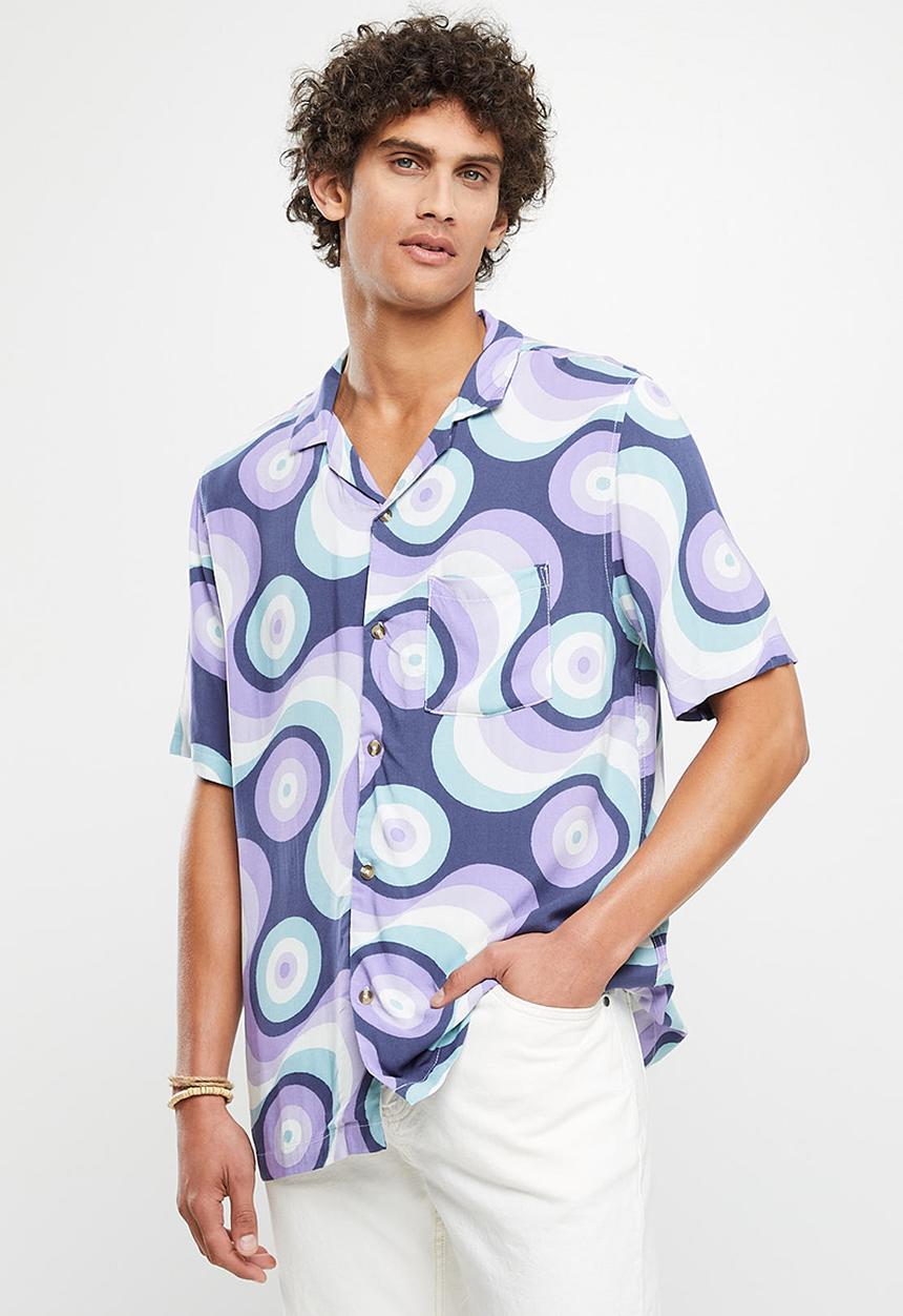 Cotton On - Riviera short sleeve shirt - purple 70s wallpaper