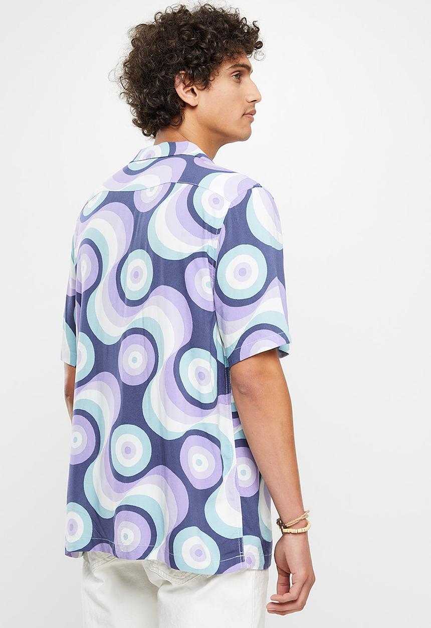 Cotton On - Riviera short sleeve shirt - purple 70s wallpaper