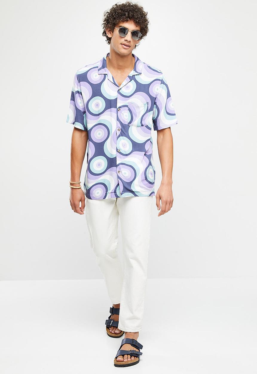 Cotton On - Riviera short sleeve shirt - purple 70s wallpaper