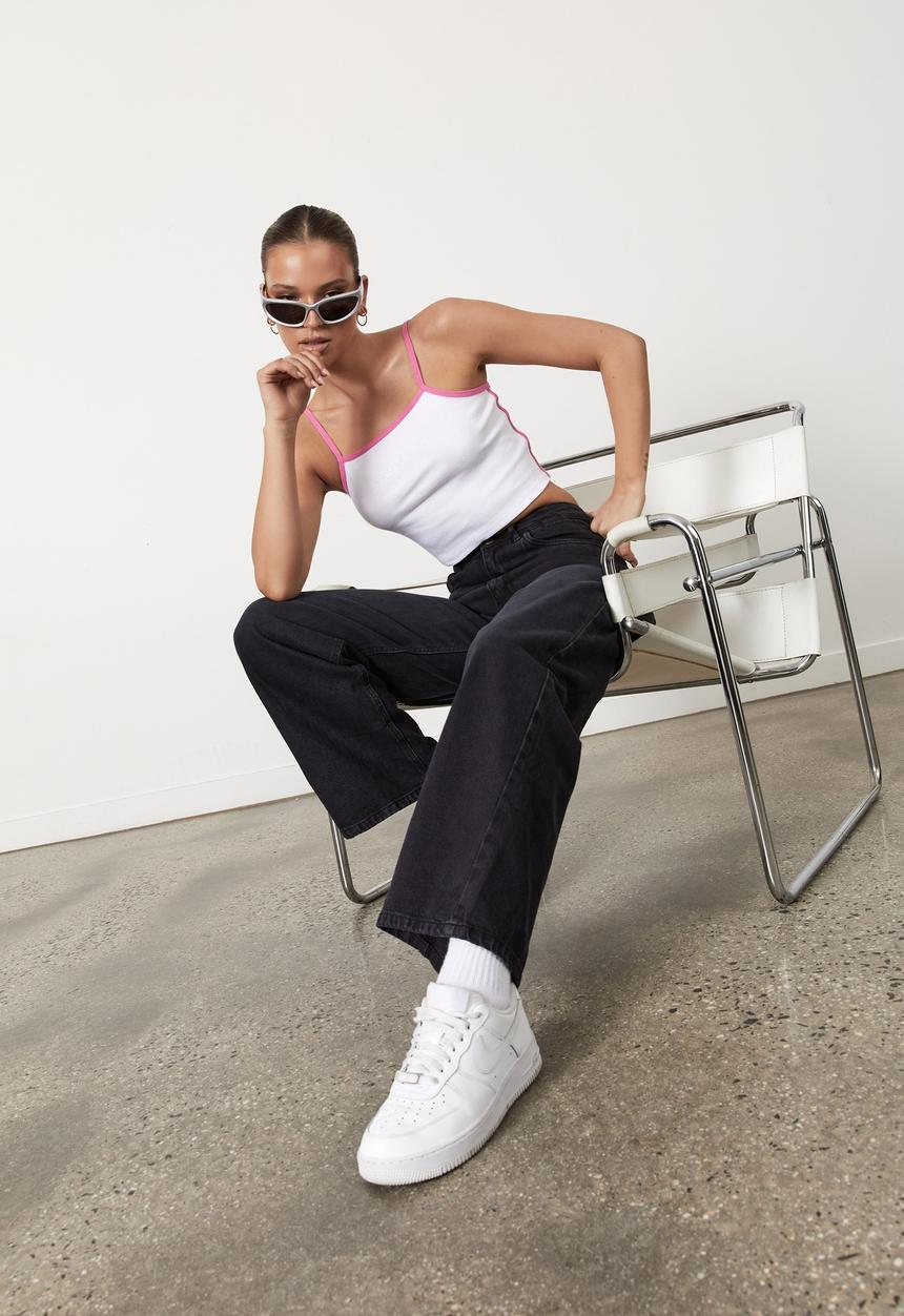 Factorie - Contrast bind tank - white & pink