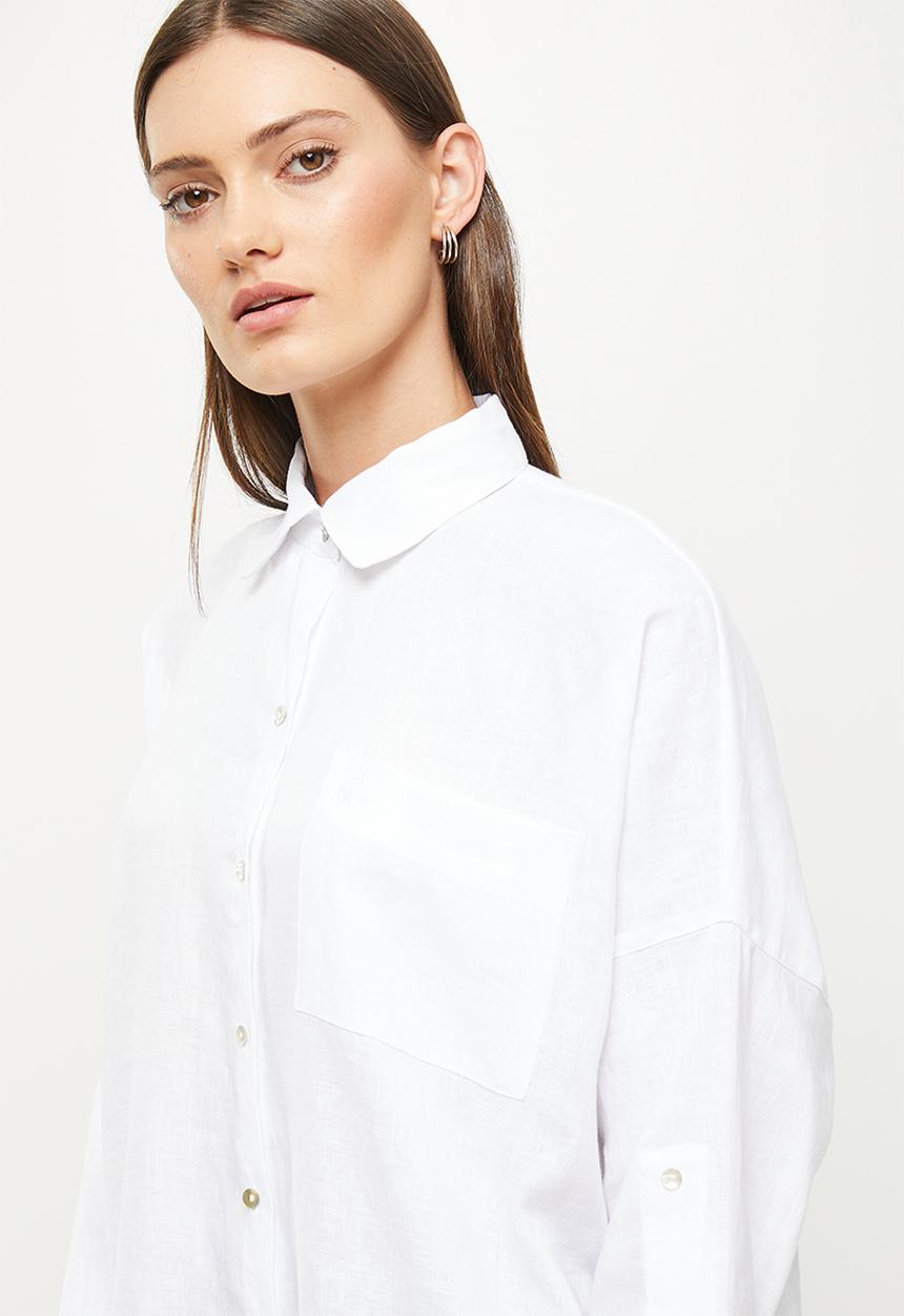 POLO - Maisie long sleeve linen shirt - white