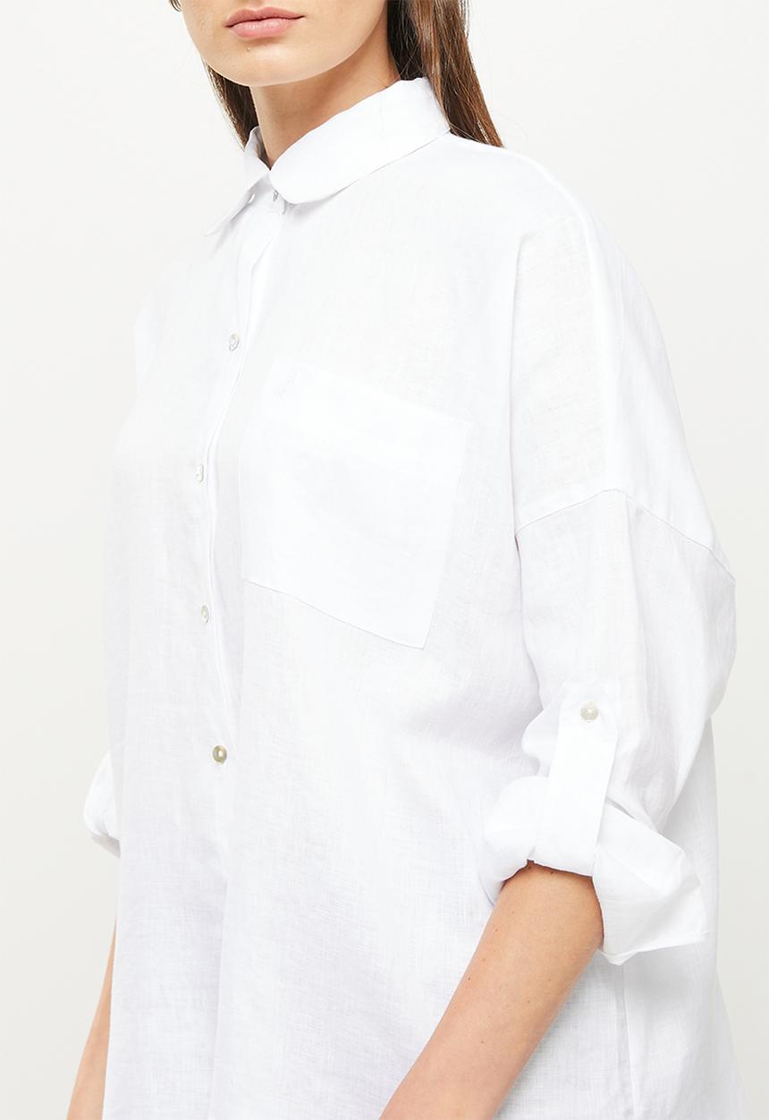 POLO - Maisie long sleeve linen shirt - white