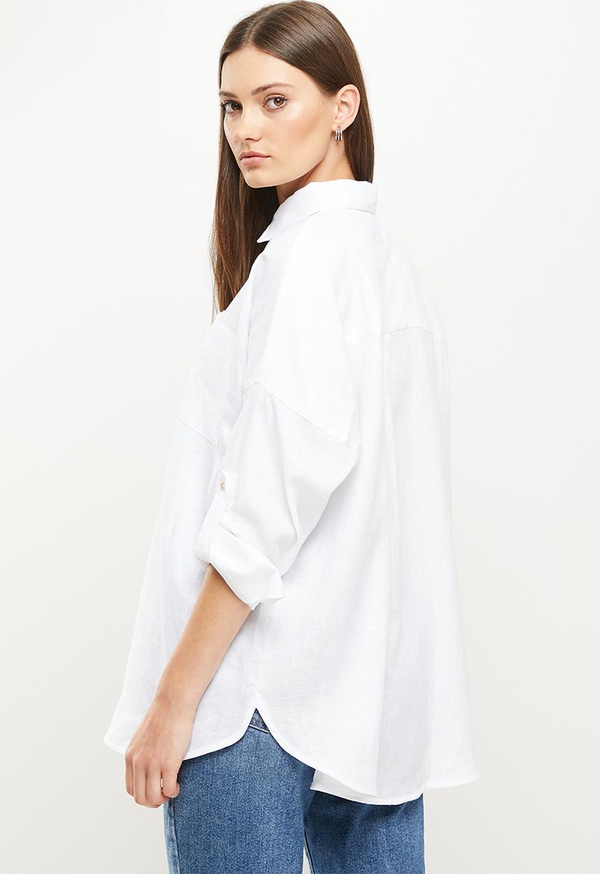 POLO - Maisie long sleeve linen shirt - white