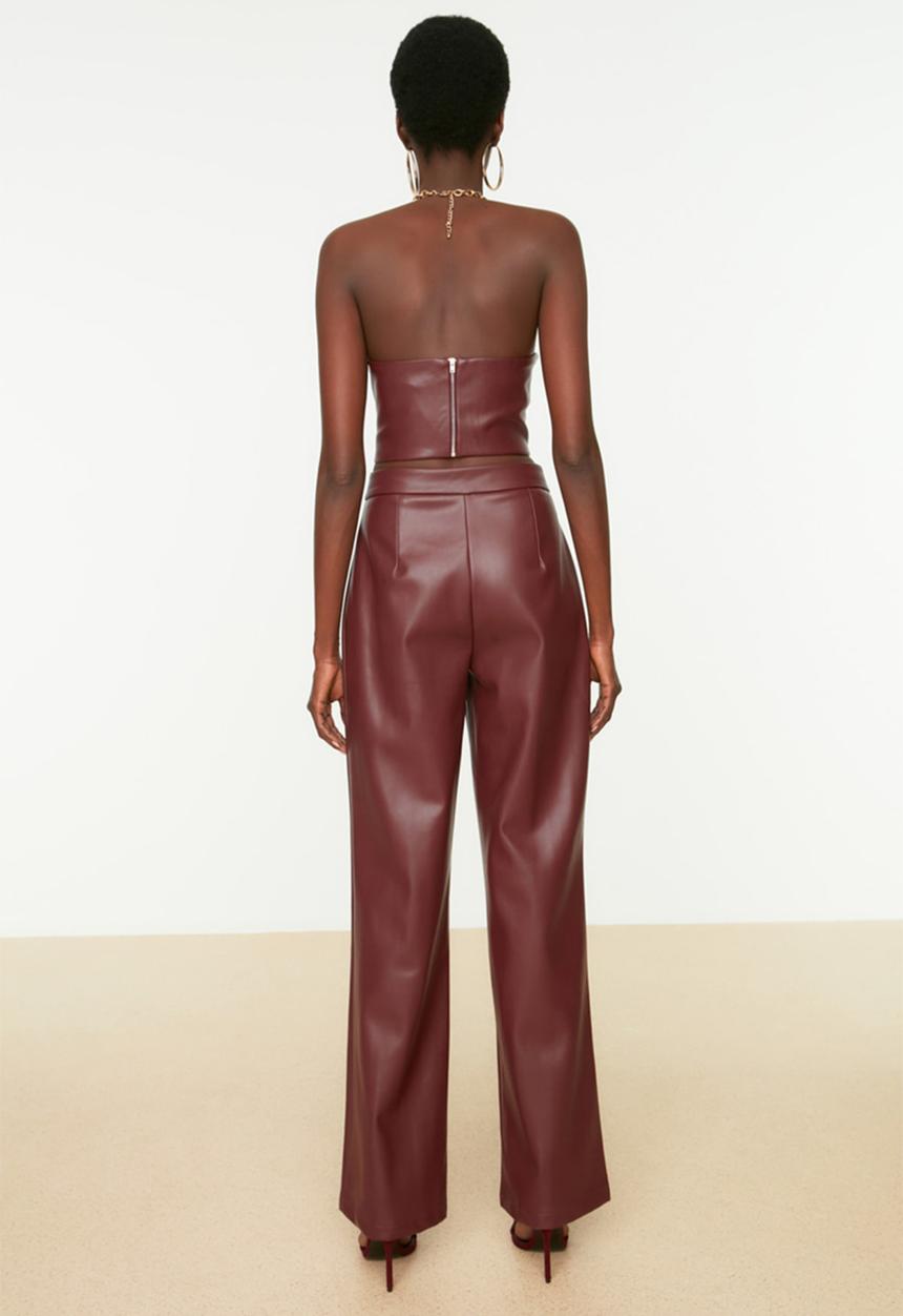 Trendyol - Faux leather pants - burgundy