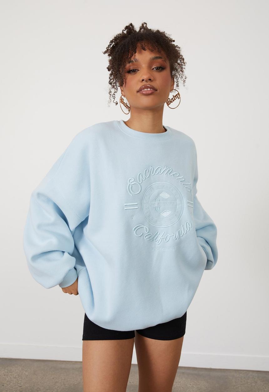 Factorie - Slouchy premium graphic crew - paris blue & sacremento