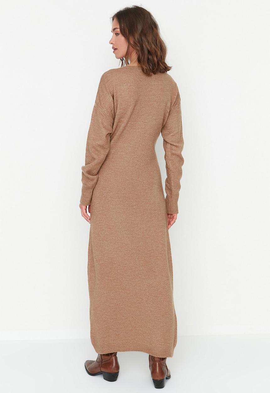 Trendyol - Wrap maxi knit dress - camel