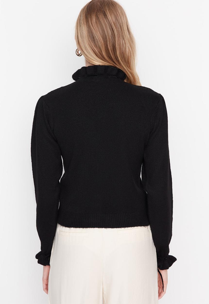 Trendyol - Tie detail frill hem knit sweater - black