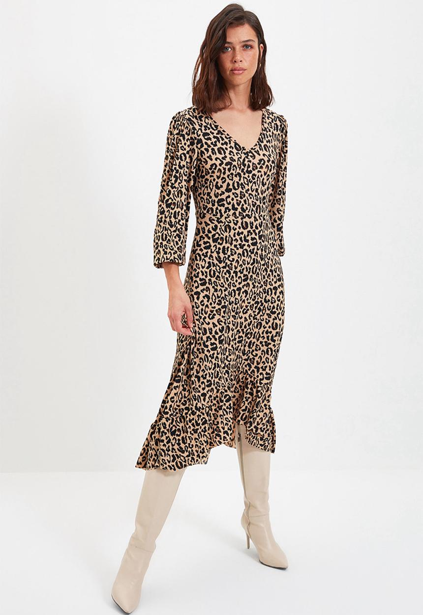 Trendyol - Print knit midi dress - brown