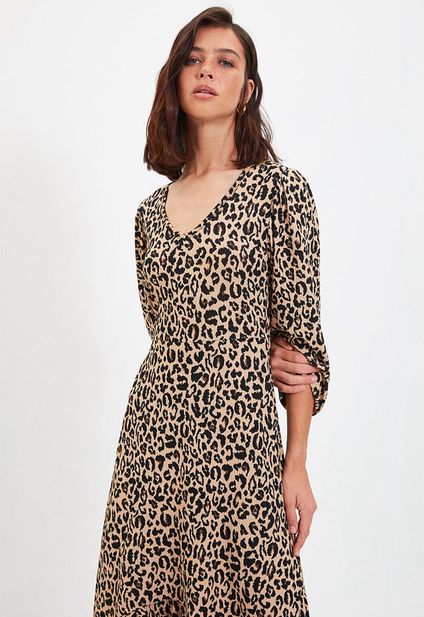 Trendyol - Print knit midi dress - brown
