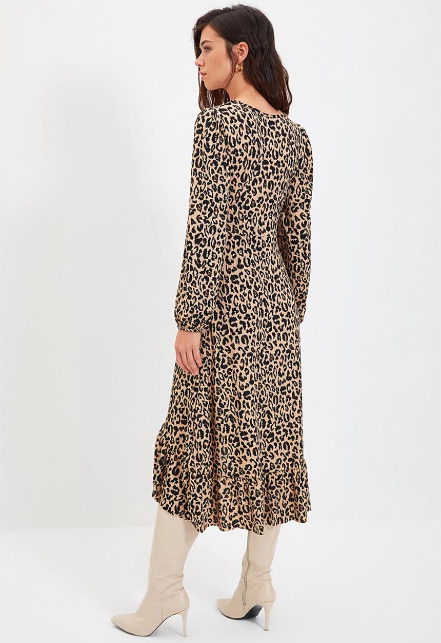 Trendyol - Print knit midi dress - brown