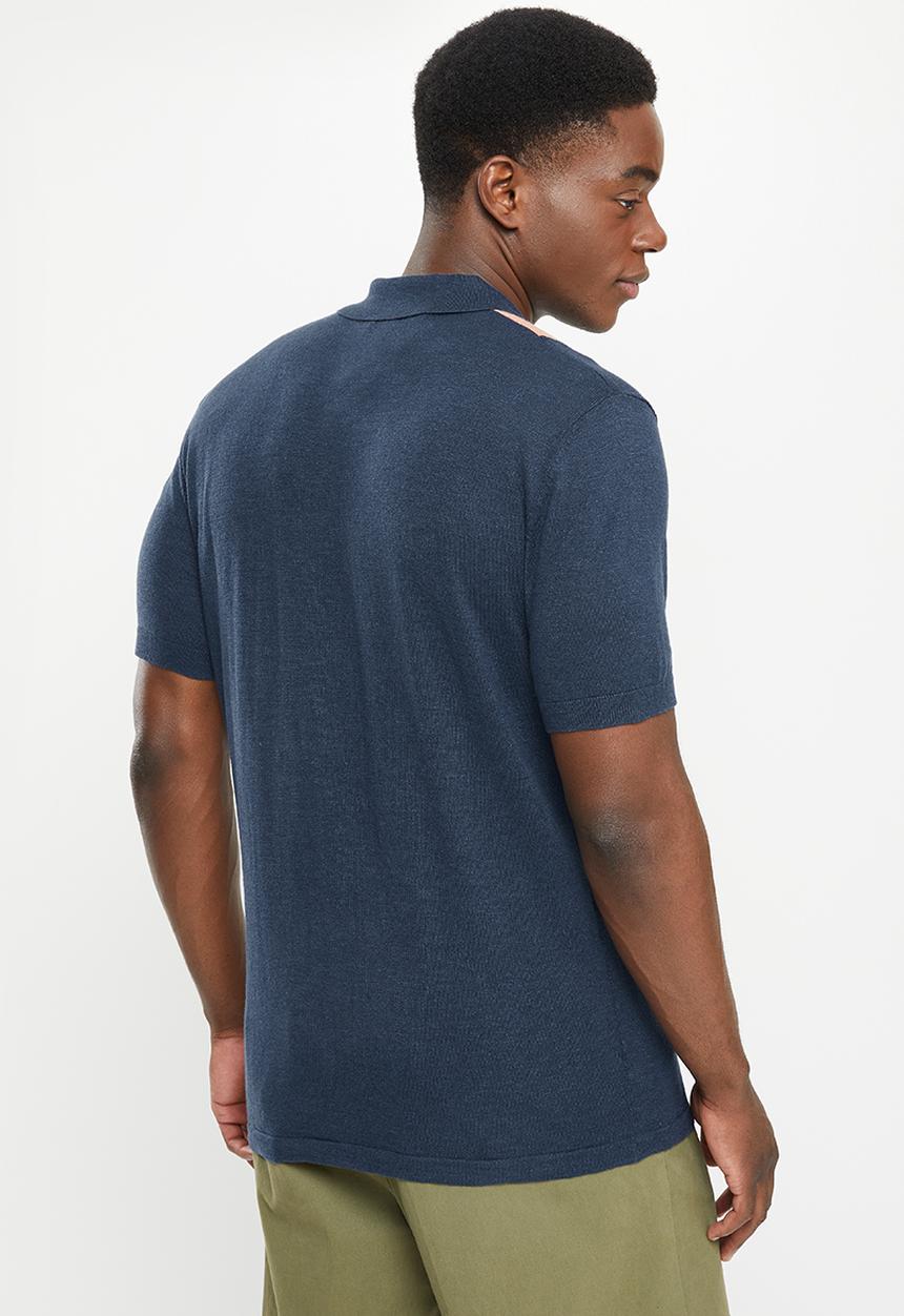 POLO - Men vertical knit stripe golfer - navy