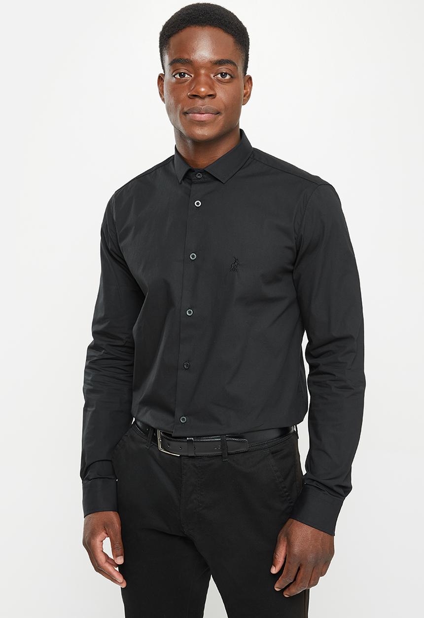 POLO - Men slim fit plain long sleeve shirt - black