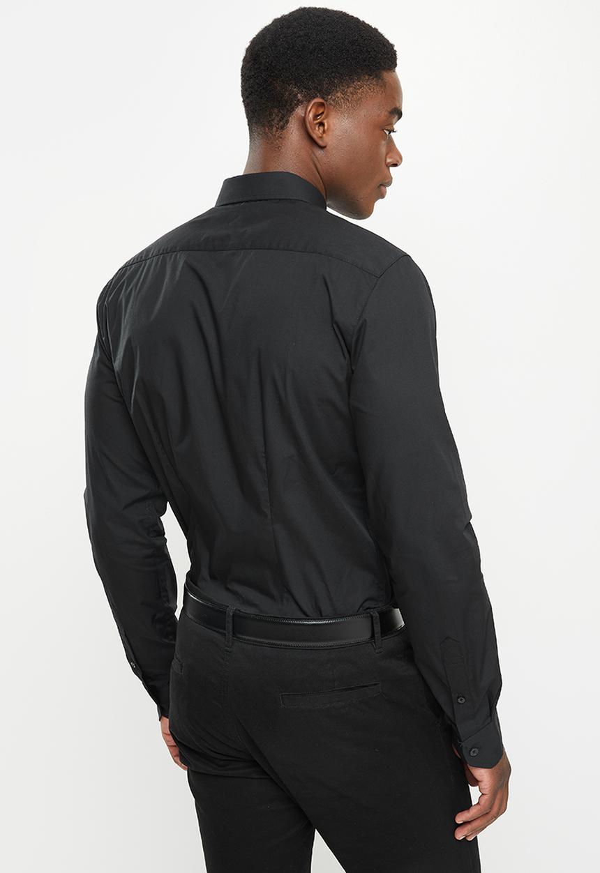 POLO - Men slim fit plain long sleeve shirt - black