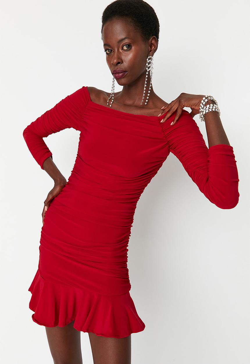 Trendyol - Ruffle detailed skater dress - red