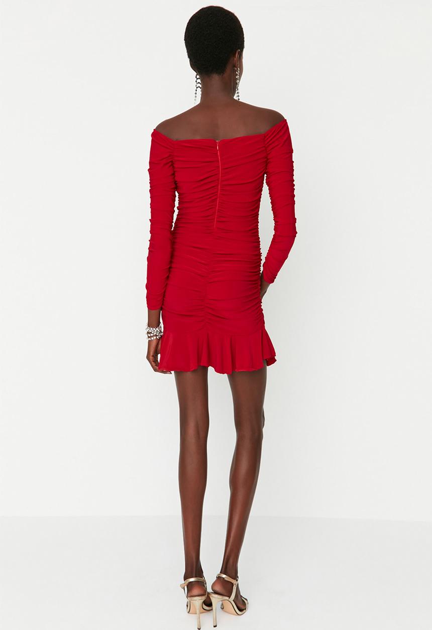 Trendyol - Ruffle detailed skater dress - red