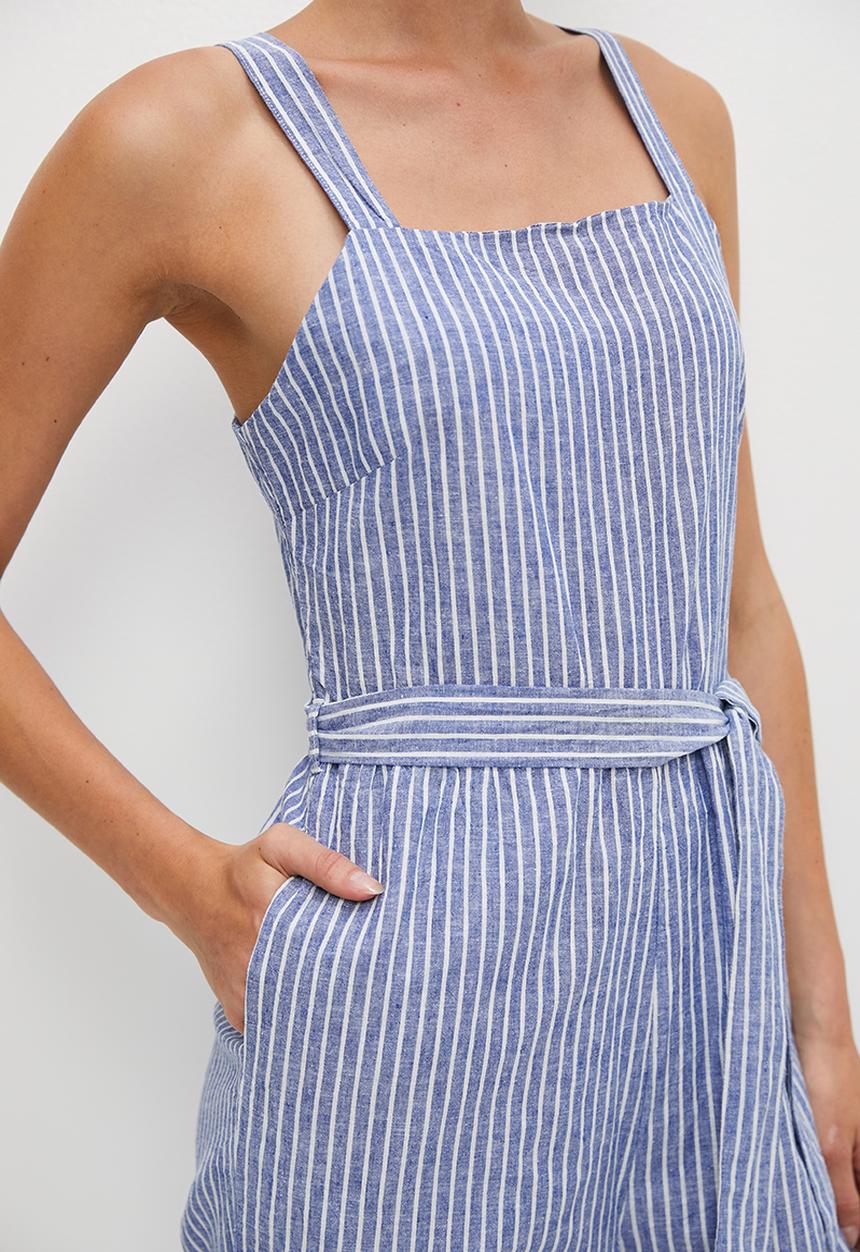 edit - Cotton square neck jumpsuit - natural stripe