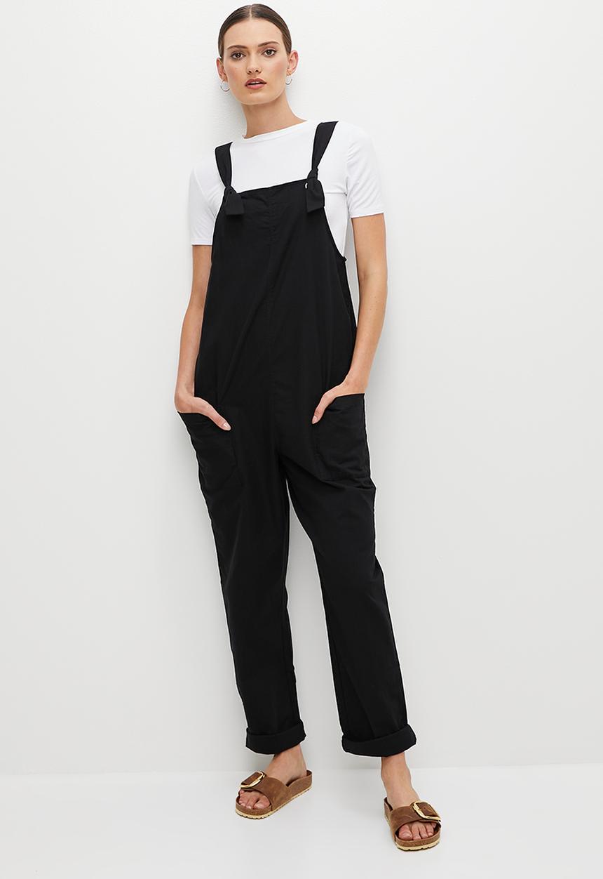 edit - Linen loose fit dungaree - black