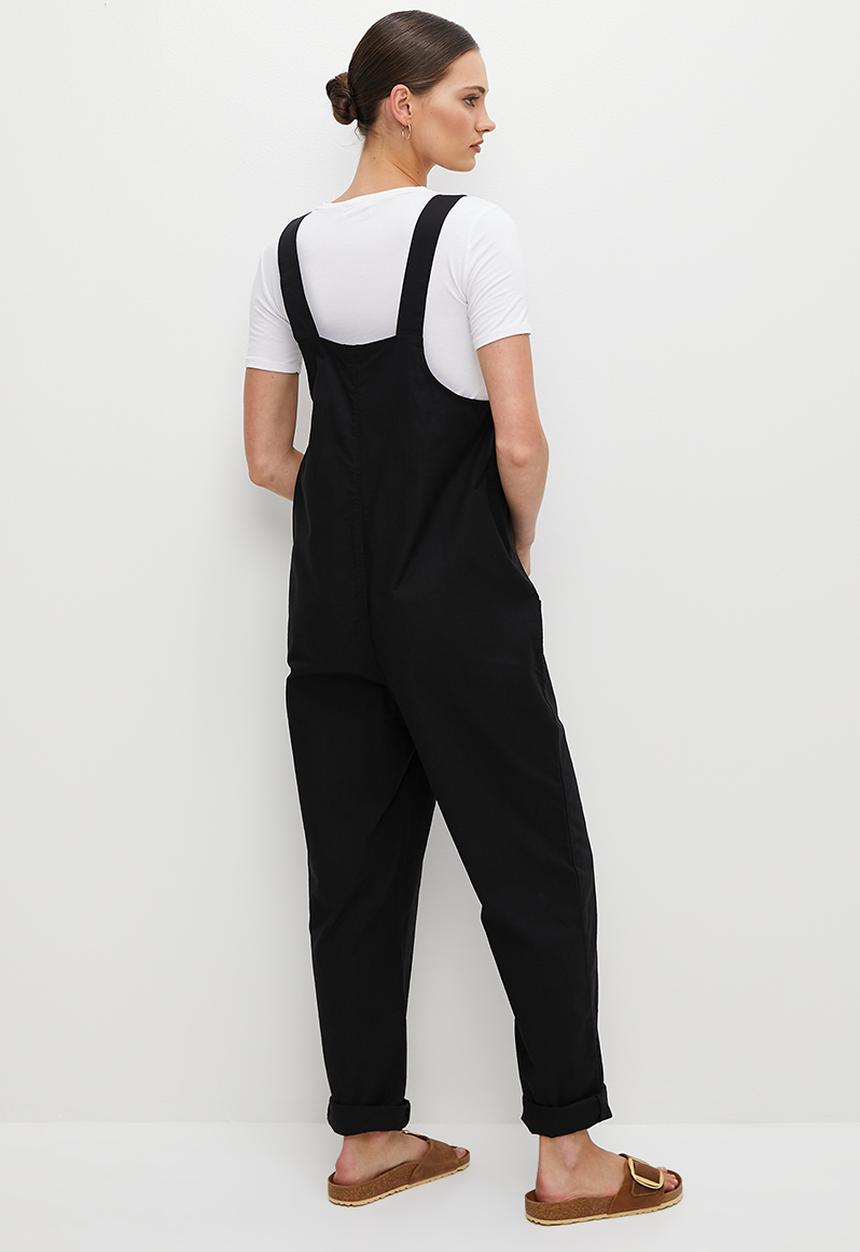 edit - Linen loose fit dungaree - black