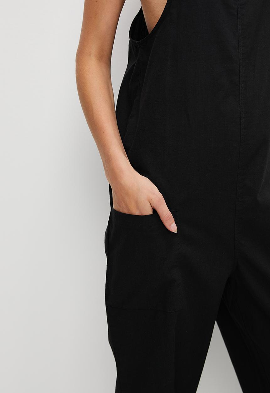 edit - Linen loose fit dungaree - black