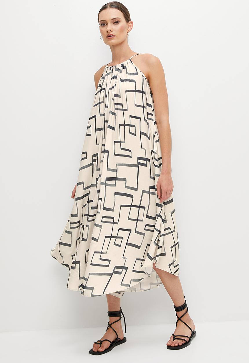 edit - Halter swing hem midi dress - stone based linear