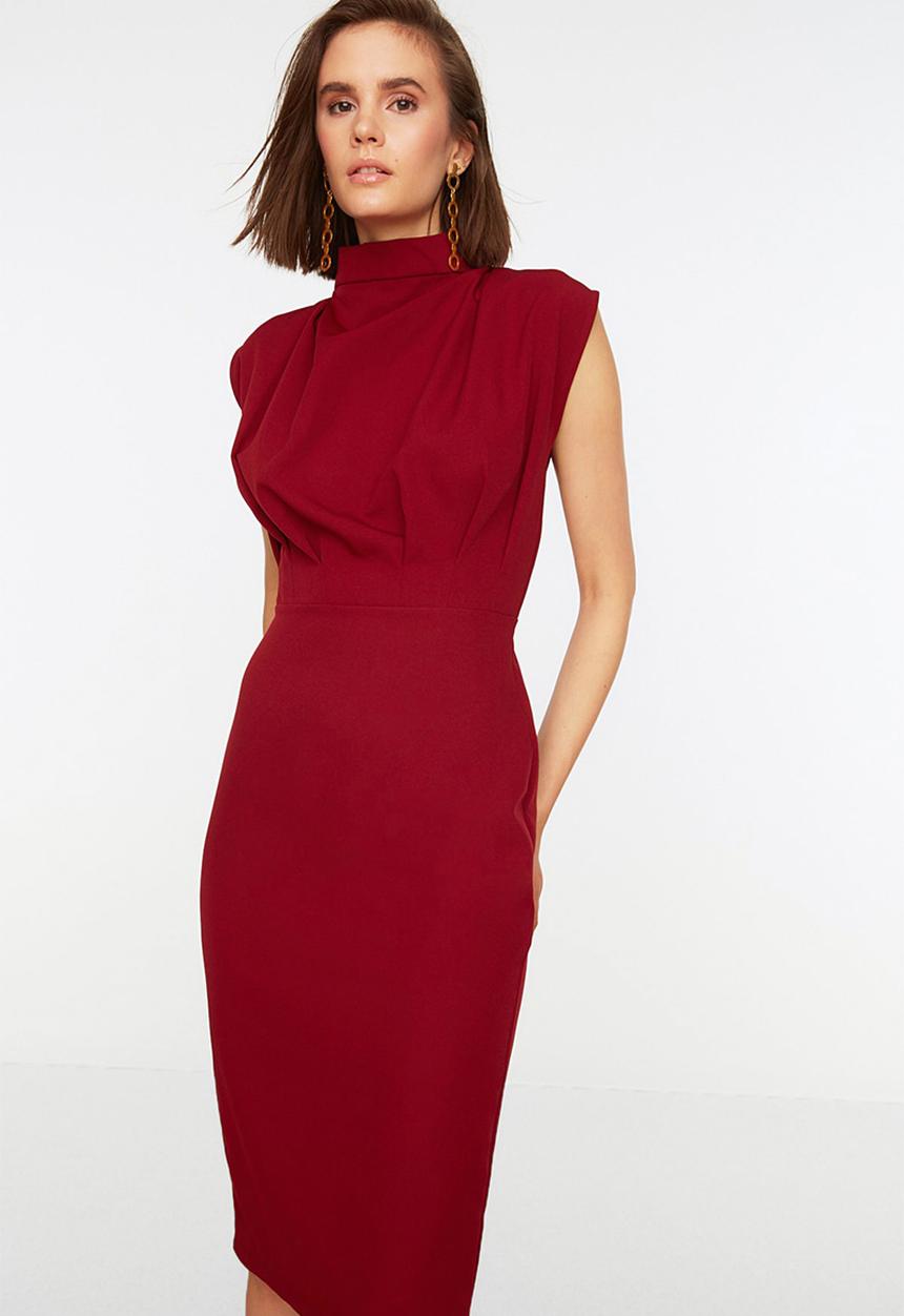 Trendyol - High neck midi dress - burgundy