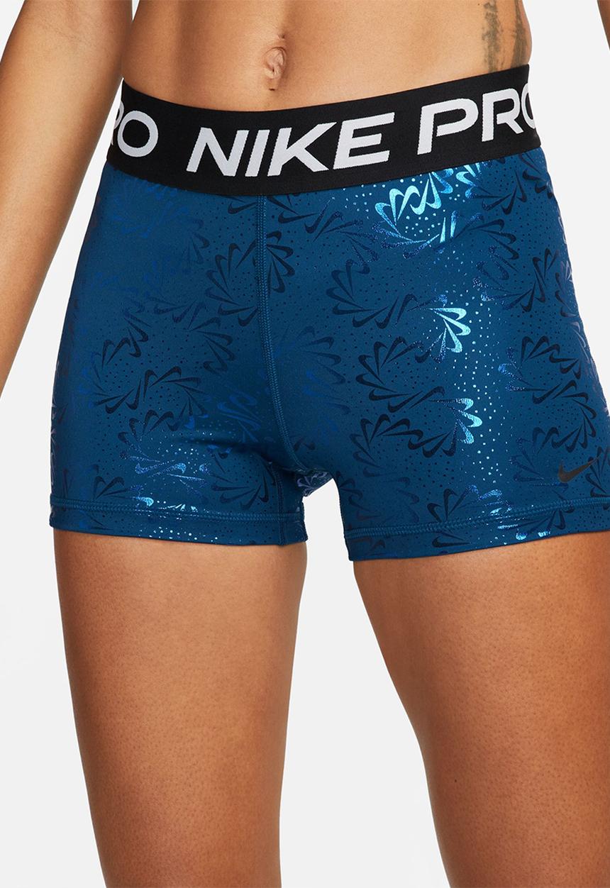 Nike - W Nike pro df mr 3in short aop - valerian blue & black