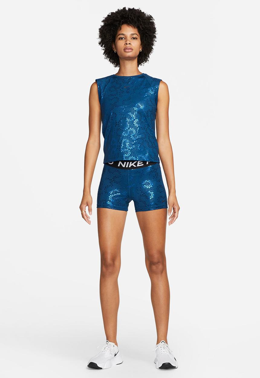 Nike - W Nike pro df mr 3in short aop - valerian blue & black