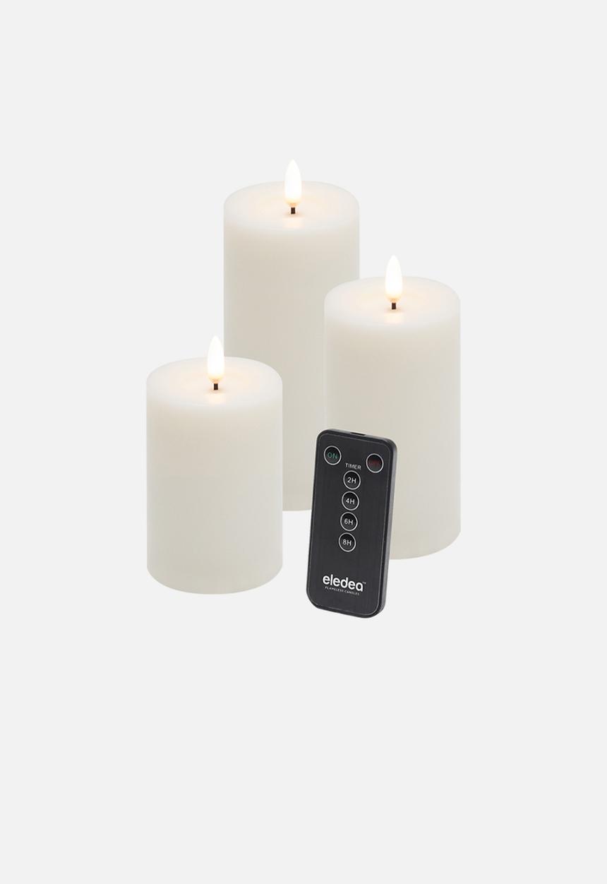 Eledea - LED pillar candles set of 3- white