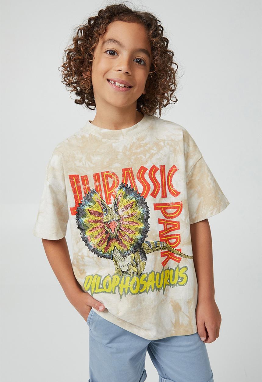 Cotton On - License drop shoulder short sleeve tee - lcn uni semolina tie dye/jurassic park