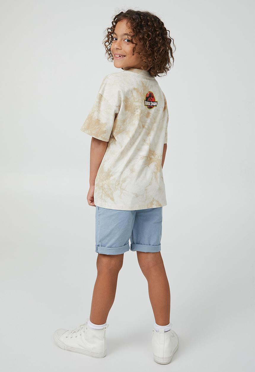Cotton On - License drop shoulder short sleeve tee - lcn uni semolina tie dye/jurassic park