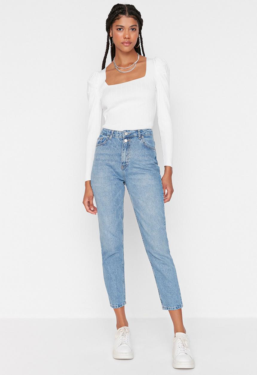 Trendyol - Double button high waist mom jeans - blue