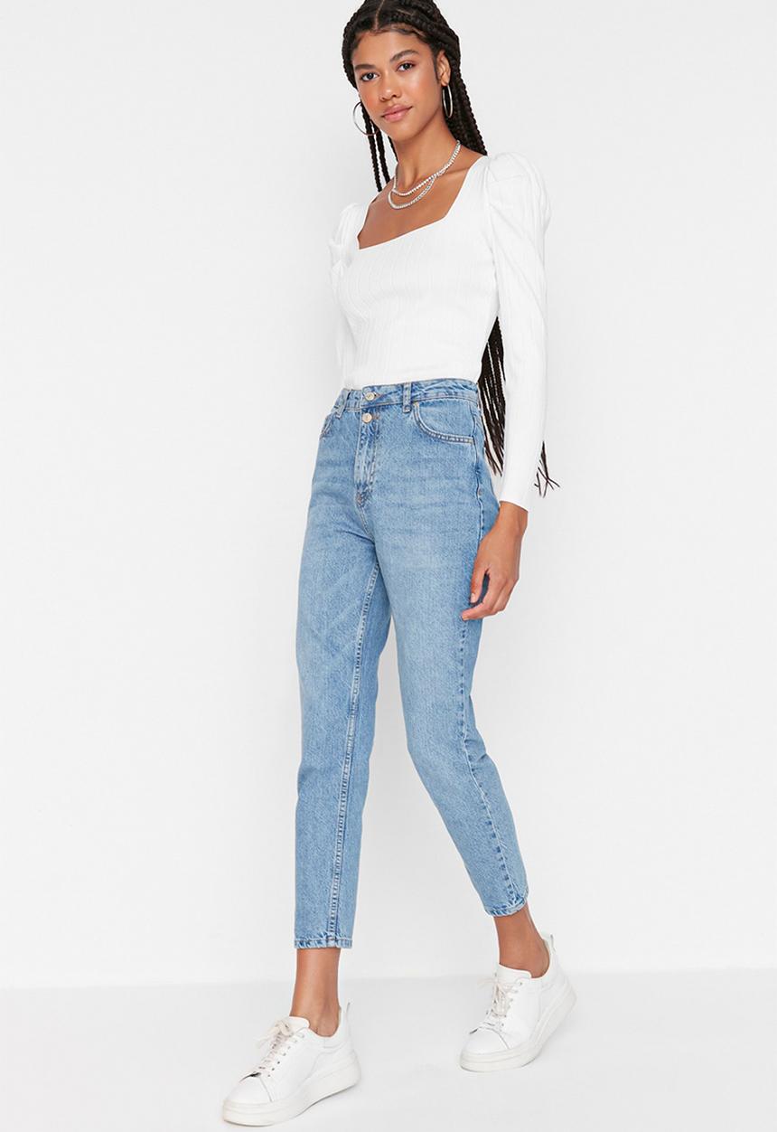 Trendyol - Double button high waist mom jeans - blue