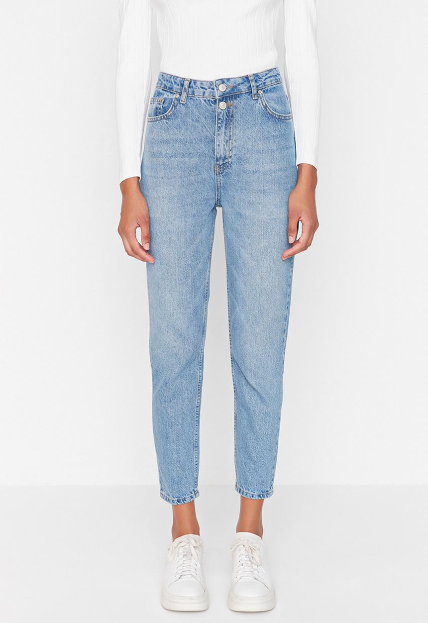 Trendyol - Double button high waist mom jeans - blue