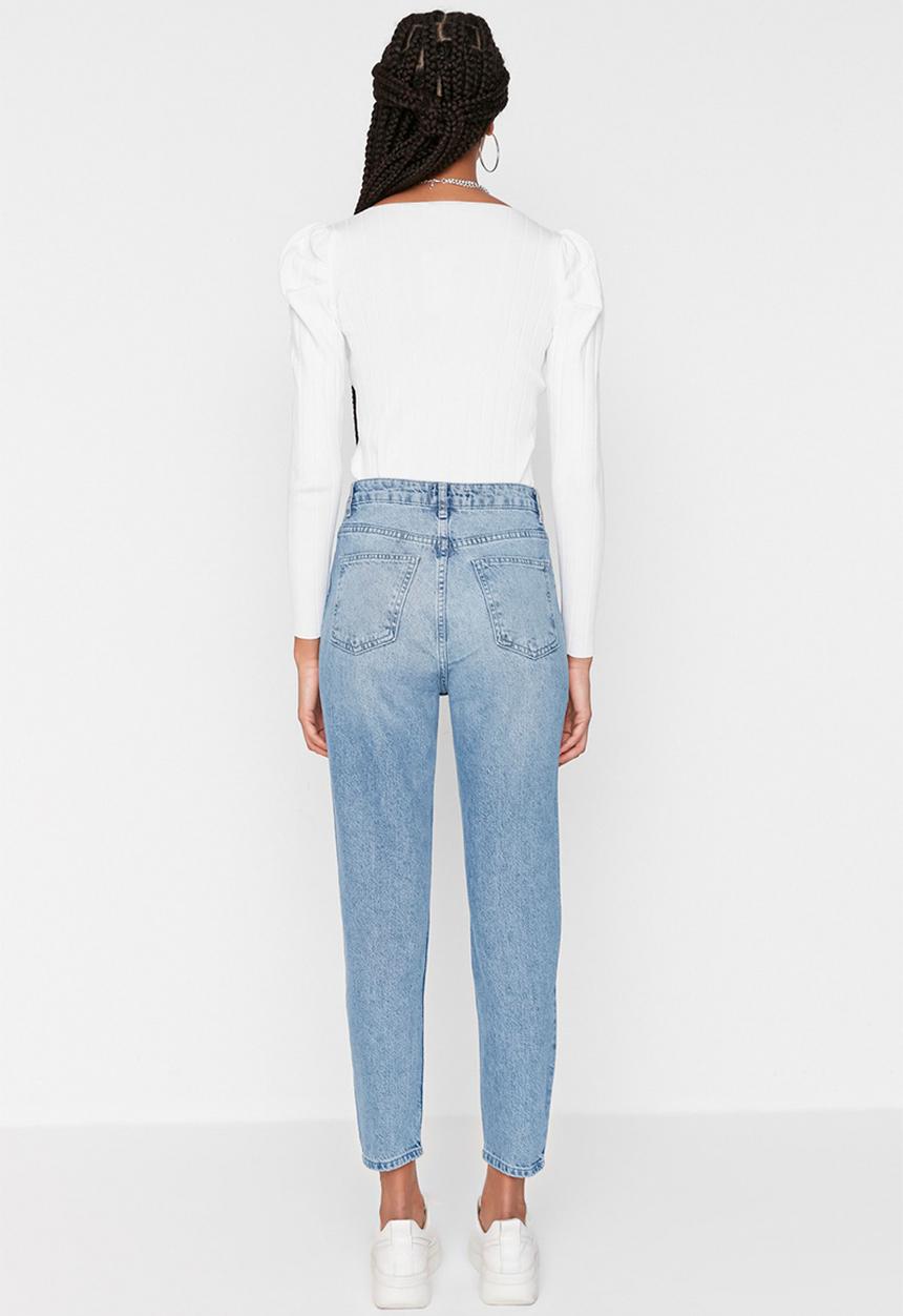 Trendyol - Double button high waist mom jeans - blue