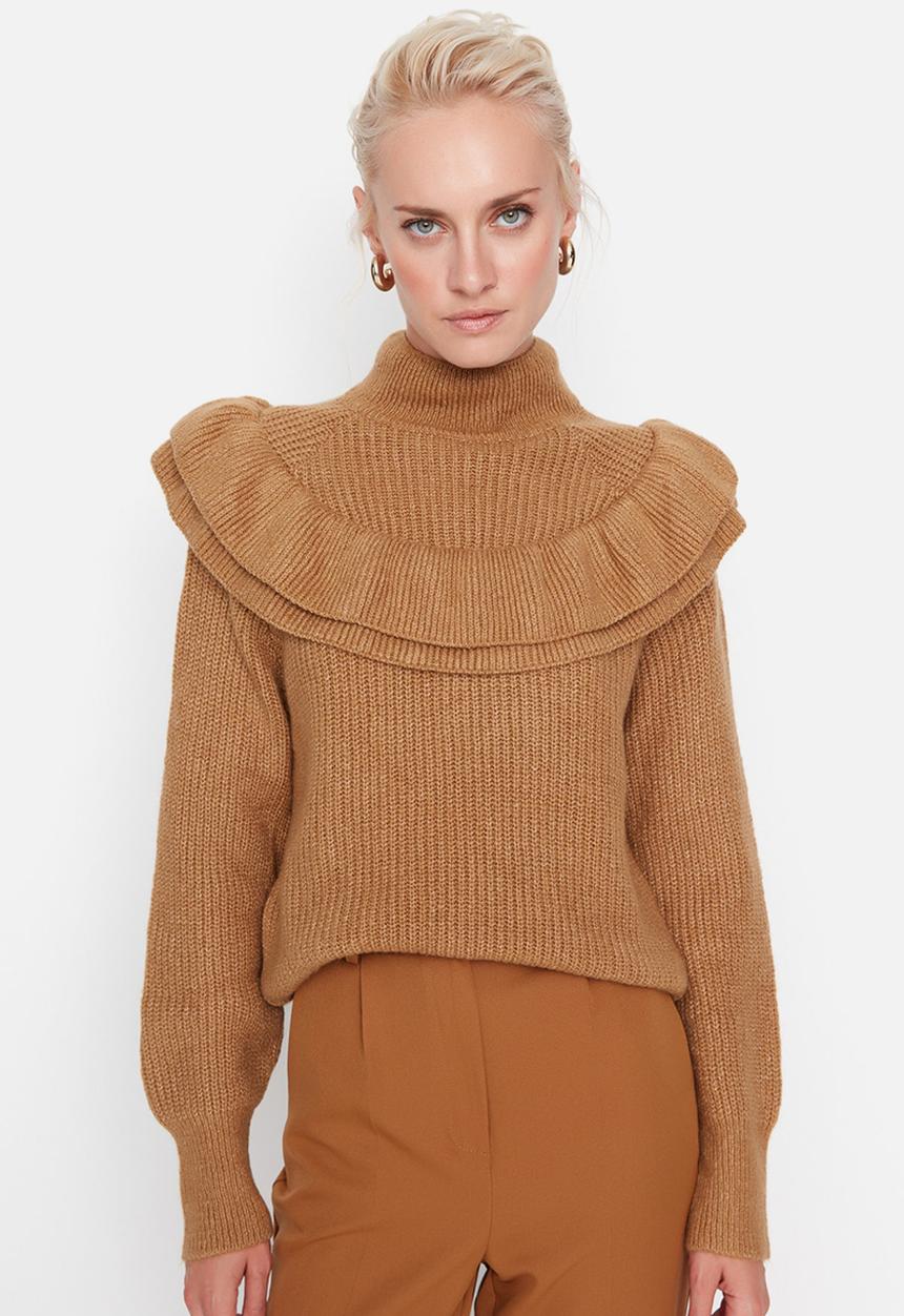Trendyol - Flywheel detail knit sweater - camel