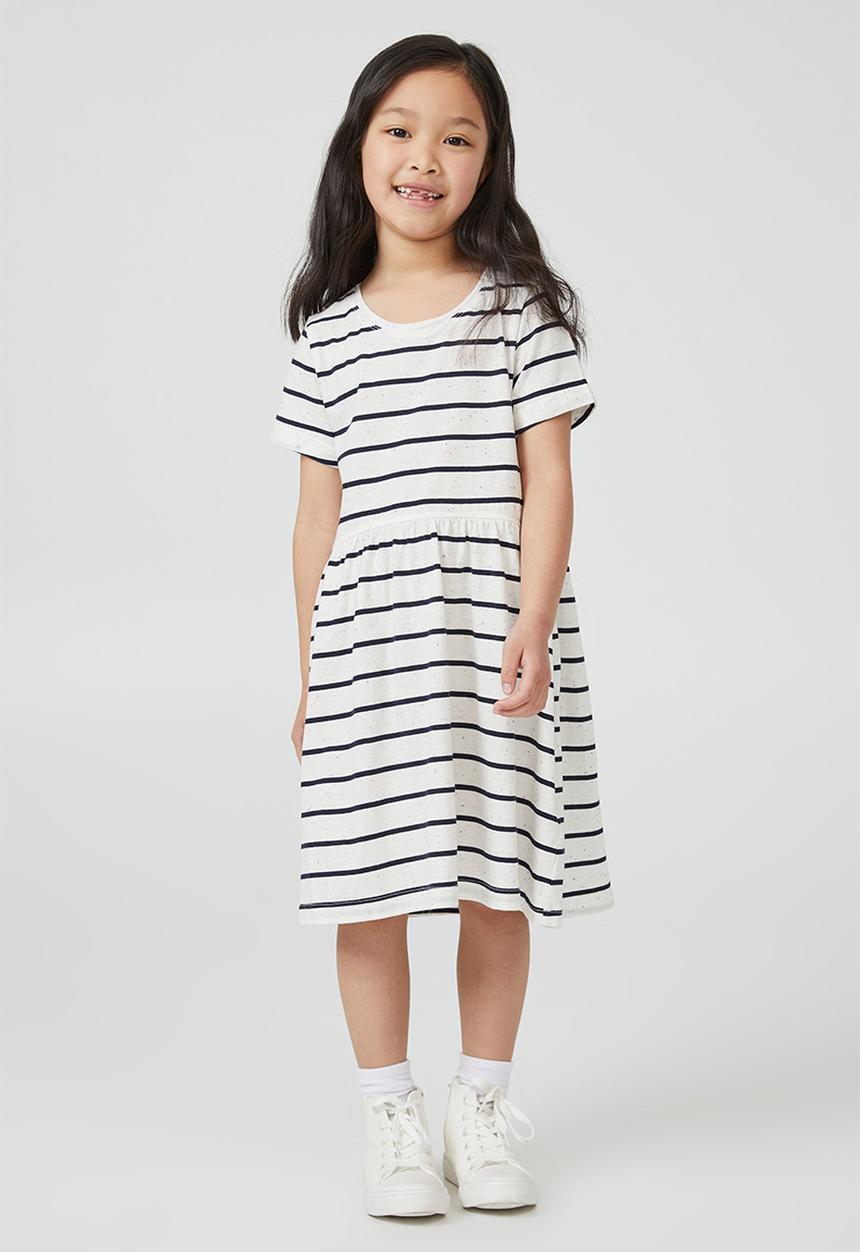 Cotton On - Freya short sleeve dress - vanilla/navy blazer stripe fluro nep