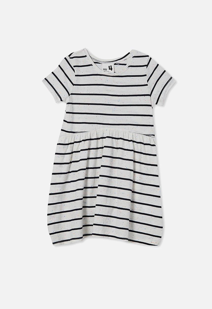 Cotton On - Freya short sleeve dress - vanilla/navy blazer stripe fluro nep