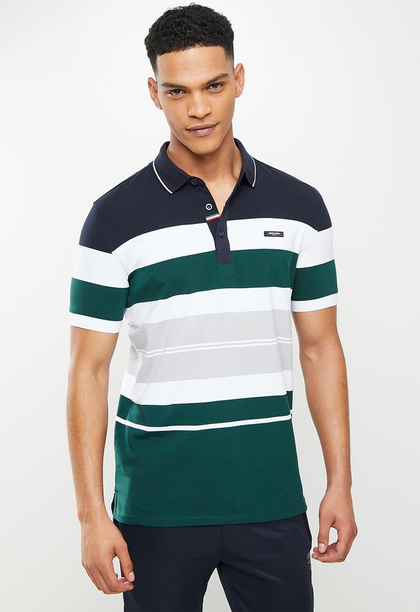 SOVIET - M weston short sleeve y/dye stripe golfer - navy