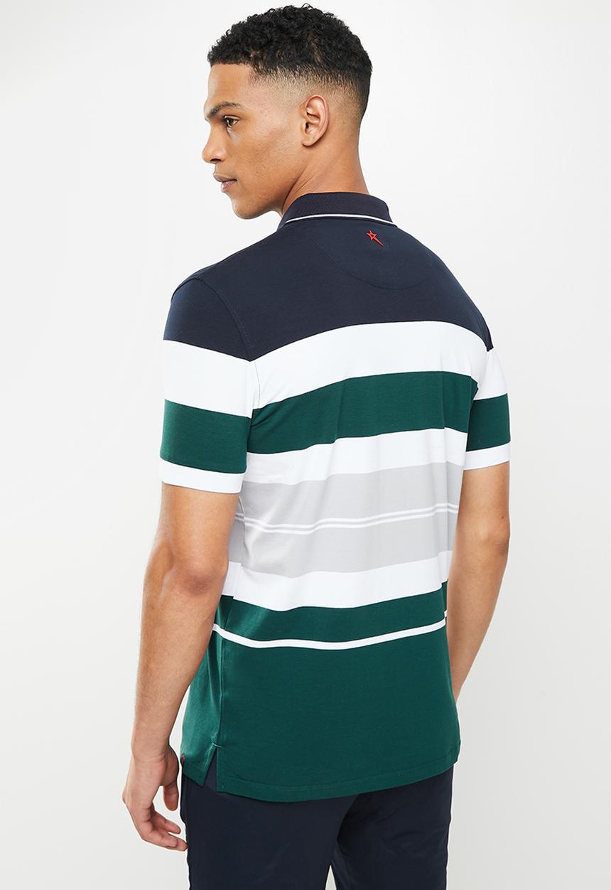 SOVIET - M weston short sleeve y/dye stripe golfer - navy
