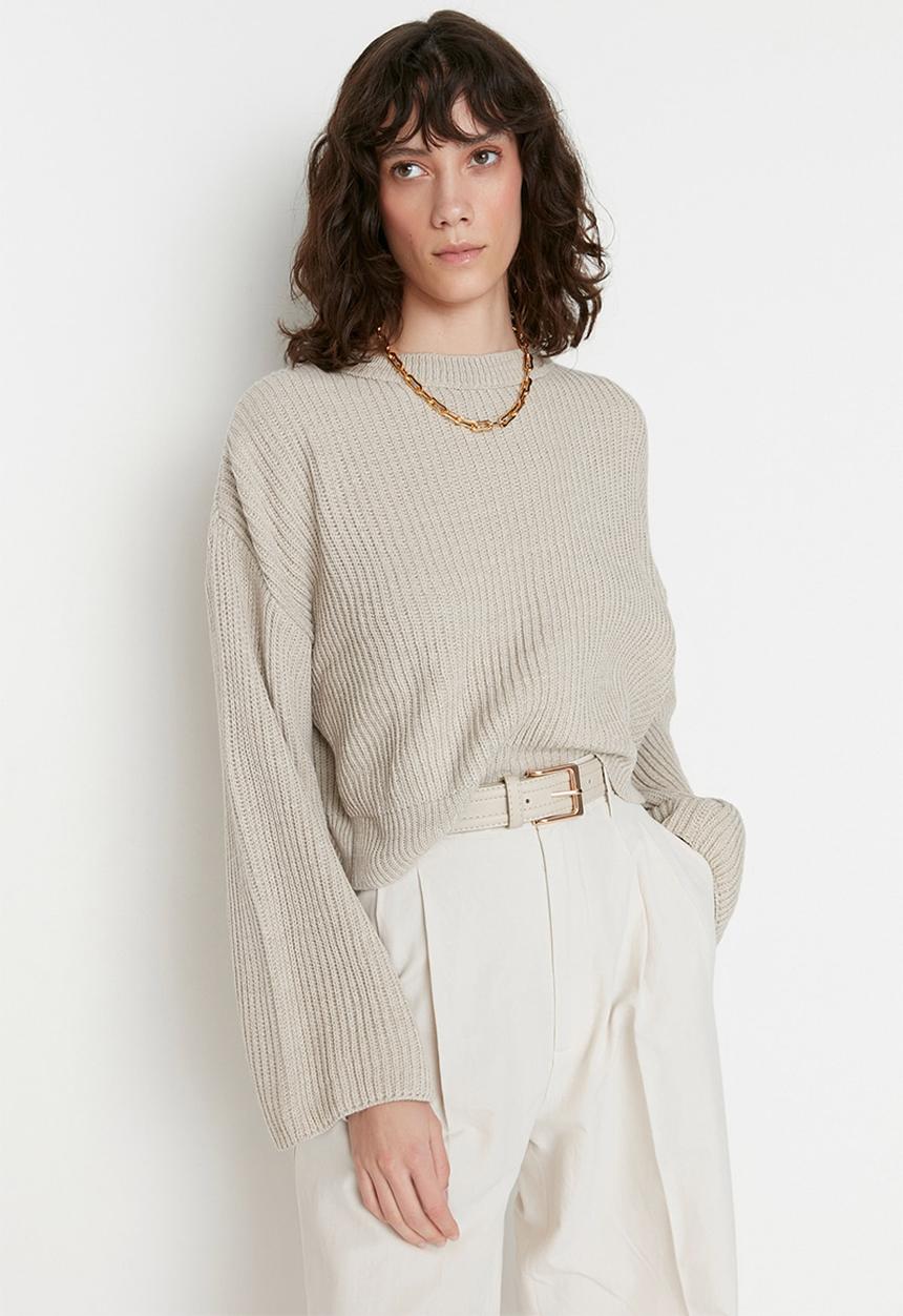 Trendyol - Spanish sleeve crop sweater - stone