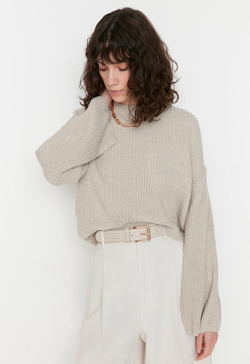 Trendyol - Spanish sleeve crop sweater - stone