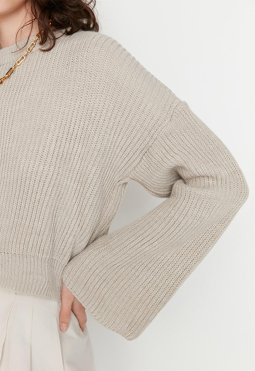 Trendyol - Spanish sleeve crop sweater - stone