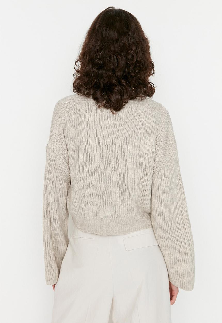 Trendyol - Spanish sleeve crop sweater - stone