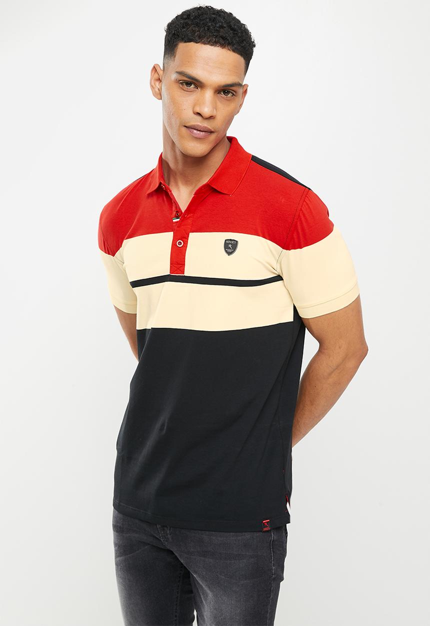 SOVIET - M bennett short sleeve y/dye stripe golfer - black