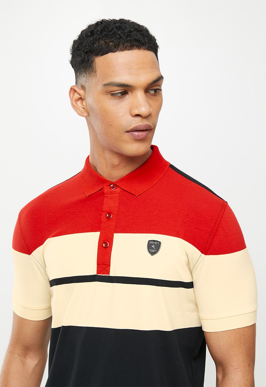 SOVIET - M bennett short sleeve y/dye stripe golfer - black