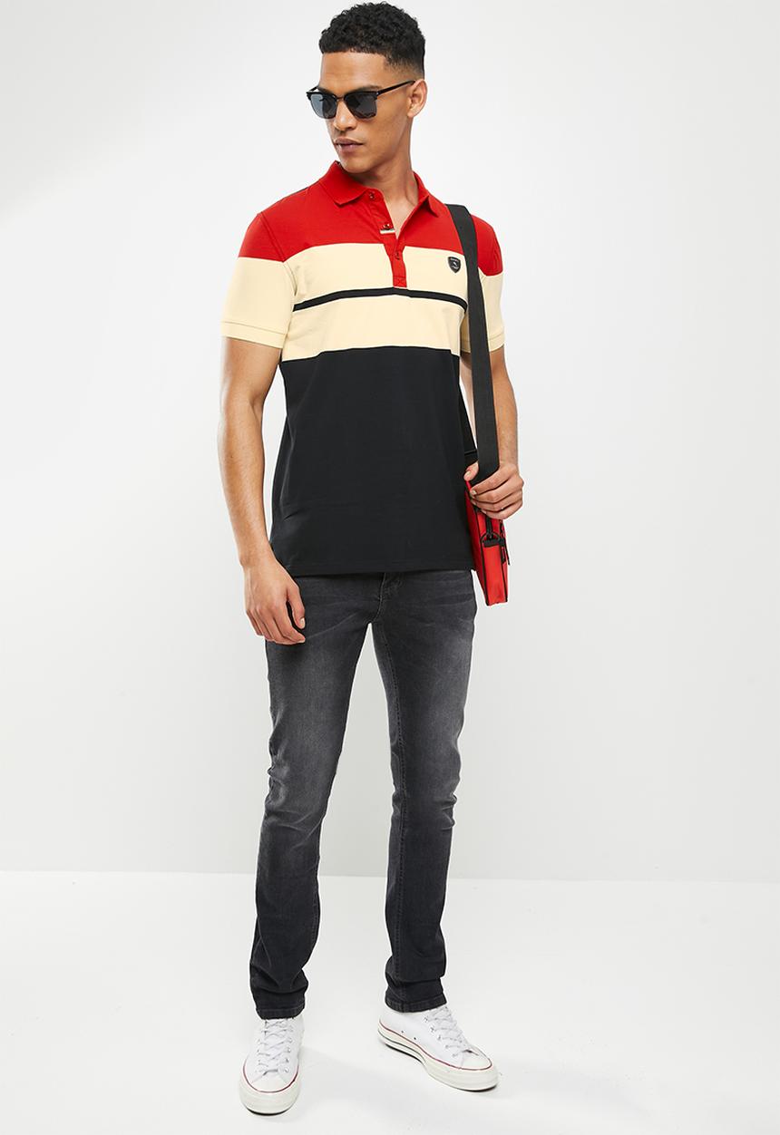 SOVIET - M bennett short sleeve y/dye stripe golfer - black