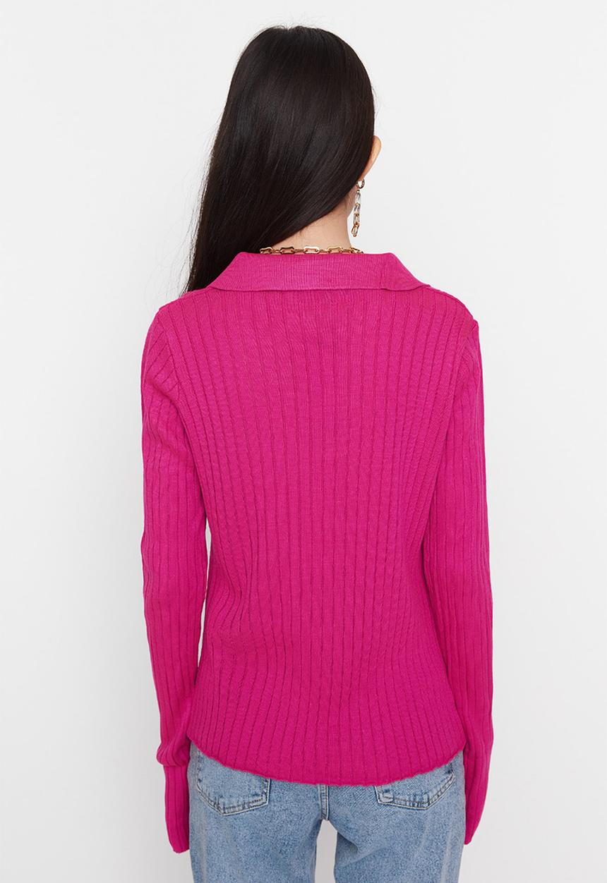 Trendyol - Finger sleeve polo knit sweater - fuschia