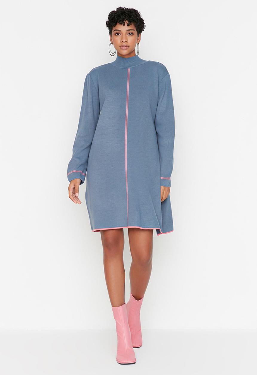 Trendyol - High collar knit dress - indigo